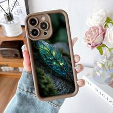 Funda para telefono con borde negro y diseño de hoja brillante verde azulada con gotas de agua estética natural para uso diario y estilo urbano - Burdeos - Ver 5