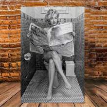 2D Flat 1pc Framed Canvas Poster Humorous Elegant Lady Reading Newspaper On Toilet Art, Black & White Bathroom Wall Decor With Wrapped Frame, Ready-To-Hang For Birthday, Mother's Day, New Year, Easter Gifts, Bathroom Wall Art, Home Decoration, Vintage Aesthetic, Gift Shoppers, Party Decorations, Art Collectors, Ready To Hang 12*16 Inches/30*40cm - 白色 - 查看 6