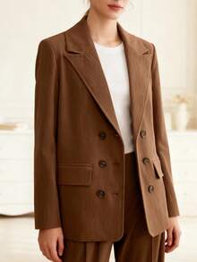 Chaqueta con solapa para mujer, elegante blazer de pana para oficina, otoño - Marrón - Ver 12