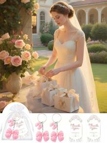 24/12/3pcs Bow Party Keychain Set, Including Bow Keychain, Thank You Labels And Organza Bags, Suitable For Bridal Shower, Bridesmaid Gifts, Table Gifts And Celebration Decorations And Accessories, Bag Accessories, Gift Accessories, Key Charms, Ideal Gifts For Friends And Famil/Y - Multicolor - View 8