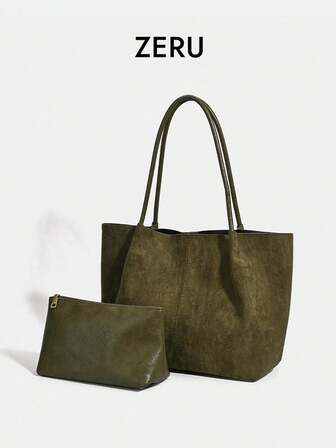 Fashionable Large Capacity Vintage Suede Tote Bag, Casual Commuter Shoulder Handbag, 2025 New Style