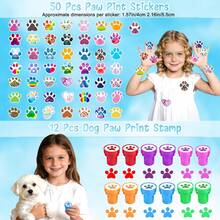 22 Pcs Dog Paw Print Party Favors, Puppy Theme Birthday Decorations For Kids With Black Orange Blue Paw Goodie Bags Stuffers Stickers Mochi Squishy Toys Pen Stampers Bracelet Mini Notebook - 彩色 - 查看 2