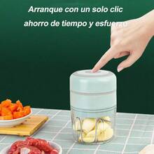 Picadora Eléctrica de Alimentos, Taza Alta Verde Menta, 3 Cuchillas - Para Ajos, Especias y Más, Compacta y Rápida, Ideal para Cocinas Pequeñas - Verde - Ver 2