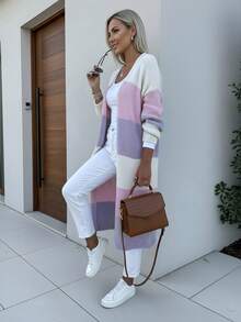 2025 Autumn/Winter New Fashion Casual Colorblock Striped Long Sleeve Knit Cardigan For Women - Multicolor - View 9