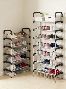 Caja de Almacenamiento Multifuncional para Zapatos de Acero Inoxidable de 4/5/6/7 Capas en Negro y Rosa - Estante de Zapatos con Manijas - Solución de Almacenamiento en el Hogar, Ahorro de Espacio, Rack Decorativo Ajustable para Dormitorio, Cocina, Baño, Alquiler, Entrada, Porche, Armario y Pasillo - Negro - Ver 15