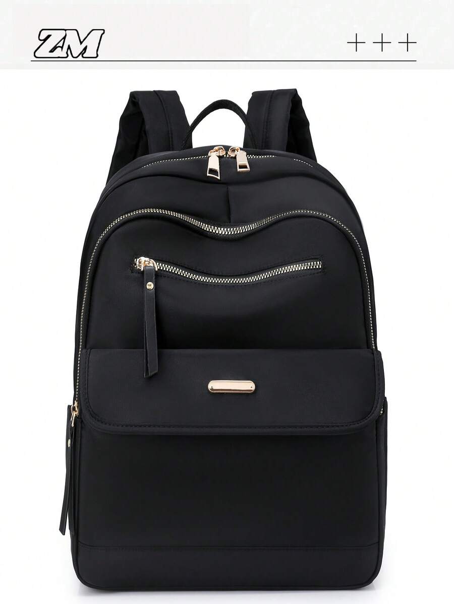Mochila grande de nailon de unicolor acolchada y versátil para mujeres, mochila casual minimalista para estudiantes, bolso para ir al trabajo