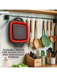 2pcs Collapsible Silicone Colander  - Easy Storage, Ideal For Draining Pasta, Veggies & Fruits, Also Works As A Fruit/Berry Bowl, Must-Have For Campers - Red - View 6