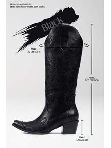 Women's Western Cowgirl Cowboy Boots, Embroidered Knee High Side Zipper, Chunky Heel Vintage Distressed Retro Style, Spring Summer Shoes Festival Gift Holiday Party Vacation Outdoor Boots - 黑色 - 查看 5