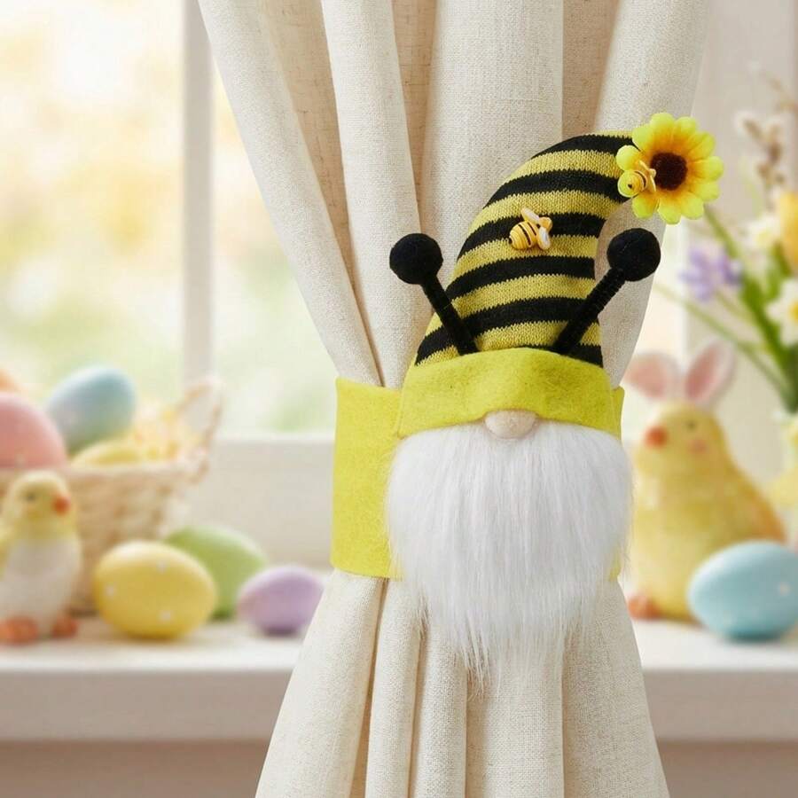 Alzapaños para cortinas con diseño de gnomo, diseño creativo de abeja y conejo, decoración festiva para ventanas, hogar, sala de estar y dormitorio. - Amarillo - Ver 1