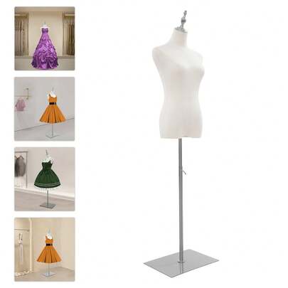 WANLECY Adjustable Height Mannequin Clothing Stores Female Model, Display Dress Model, Wedding Dress Display Stand Silver