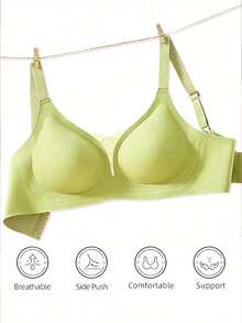 Women Solid Seamless Wire‑Free Bra, Mesh Splicing Detail, Adjustable Straps With Non‑Removable Pads, Supportive Comfort Everyday Underwear For Ladies - Lime Green - View 5