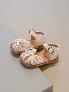 1 Pair Silver Mesh Bow Children's Flat Sandals, Comfortable Non-Slip Soft Sole, Suitable For Kindergarten Graduation Ceremony And Piano Recital Formal Wear - Beige - View 7