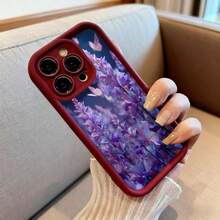 Cubierta de teléfono con borde negro diseño floral púrpura y mariposas para uso diario y trabajo - Burdeos - Ver 6