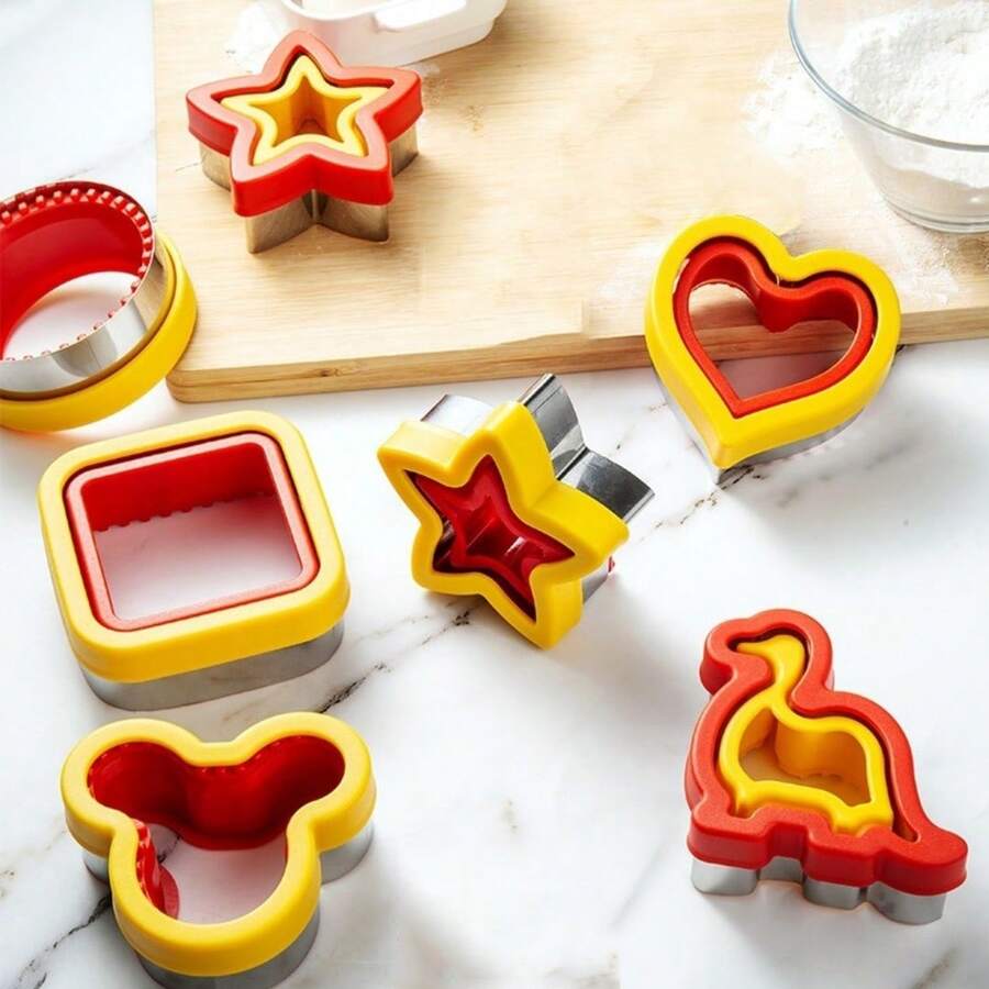 1pc/5pcs Stainless Steel Geometric Sandwich Cutter & Sealer Set, Cute Star, Heart, Dinosaur, Square, Round Cookie Mold, Bento Box Shaper - Multicolor - View 1