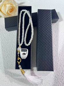 Elegant Gift Set: Mini Ring Counter + 99pcs Pearl Tassel, 99pcs Faux Pearl Muslim Prayer Beads, Electronic Ring Counter With LED Night Vision, Compact Design, Portable, Multiple Colors Available, Practical And Stylish, LED Night Vision Display, Suitable For Prayer Counting, Business Counting, Home Use, Holiday Gifts, Etc. - Multicolor - View 3