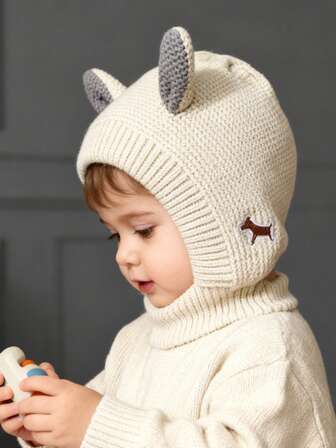 1 Stück Baby Balaclava Mütze, geeignet für 6-12 Monate Babys | Niedlicher grauer gestrickter Tierohrenhut | Warme Winterkopfbedeckung mit Vollschutz für Babys | Süßer bestickter Kleinkinderhut, geeignet für kaltes Wetter/Outdoor-Aktivitäten