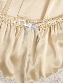 Women's Sexy Satin Lace Lingerie Set – Champagne Nightwear With Robe , Bralette, Shorts & Panty For Romantic Atmosphere - 香檳色 - 查看 10