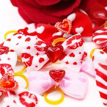 10pcs Valentine's Day Red, White & Pink Heart & Bow Pet Hair Accessories, Cute Dog Hair Bands, Decorative Items, Attention-Grabbing Accessories For Dates And Outings, Puppy Keep, Cat And Dog Stuff, - Multicolor - View 3