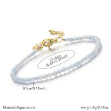 1pc Women's Dainty 3mm Natural Stone Aquamarine Sunstone Adjustable Bracelet, Minimalist Design For Daily Wear, Friendship Gift