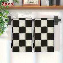 2pcs Black And White Checkered Dish Cloths - Reusable, Washable, Super Absorbent Microfiber Kitchen Towels, 23.6x15.7in, Contemporary Style For Home & RV Use, Durable & Easy To Clean, Dish Towels For Kitchen Suitable For Birthdays, Anniversaries, Valentine's Day, Thanksgiving, Christmas, Halloween, Weddings, And New Year's Gifts, This Is An Ideal Present For Her, And Also A Great Choice For Him, Family, Boyfriend, Girlfriend, Father, Mother, Lover, Daughter, Son, Grandparents, Friends, Classmates, And Pets.It Can Be Used On Sofas, Beds, In Cars, Bedrooms, Living Rooms, Offices, Outdoor Camping, Beaches, Etc., As Wall Decorations, Bedroom Decorations, Halloween Decorations, Autumn Home Decor, Autumn Decorations, Christmas Party-Themed Kitchen Towels, Christmas Decorations, And Office Decorations. - 白色 - 查看 9
