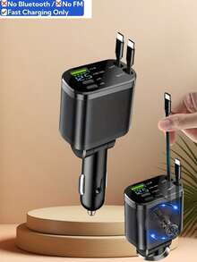 YITUMU 五合一可伸缩车载充电器，多端口快速USB-C车载手机充电器，带可伸缩线缆，适用于Type-C和USB设备，通用适配器，适用于所有车辆 - 彩色 - 查看 1