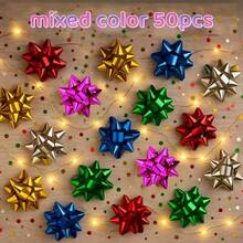 100pcs Mixed Mini Christmas Bows - 1 Inch Self-Adhesive Gift Ribbon, Suitable For Holidays, Parties, Weddings And More - Durable Plastic Star Bows For Holiday Decorations - Multicolor - View 13