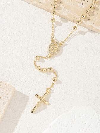 1 pieza Collar de rosario con cuentas de la Virgen María, colgante de cruz, collar de rosario, collar con cuentas, collar de la Virgen María, collar religioso, adecuado para uso diario o de fiesta de mujeres, regalo, conmemoración, collar de oro para mujer, regalo perfecto para el Día de San Valentín, Navidad o atuendo casual, diseño único | Acentos de circonita AAA