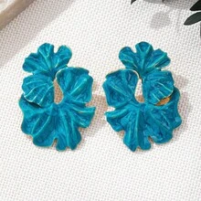 1 Pair Vintage French Enamel Drop Glaze Flower Creative Fashion Irregular Blue Petal Splicing High-End Women's Earrings Women's Party Banquet Exquisite Versatile Accessories - 藍色 - 查看 3