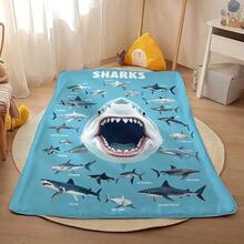 1pc Ultra-Soft Flannel Shark Diversity Chart Throw Blanket – Vintage Style, Light Blue With Realistic Shark Illustrations, Home, Office, Or Travel – Cozy All-Season Comfor - Multicolor - View 2
