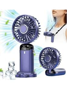 Nowy miniaturowy wentylator ręczny, przenośny przez USB z cyfrowym wyświetlaczem, cichy, akumulatorowy wentylator zewnętrzny do akademika, składany, aromaterapeutyczny mini wentylator elektryczny, zasilany bateryjnie z wyświetlaczem LED, 800 mAh, 3 w 1, ręczny/na szyję/na biurko, składany pod kątem 90° z podstawą, 5 regulowanych prędkości wiatru, odpowiedni dla studentów na zewnątrz, do biura, sypialni, na kemping, w podróży lub jako przenośny wentylator biurkowy, urocze rzeczy - Wielokolorowe - Zobacz 7