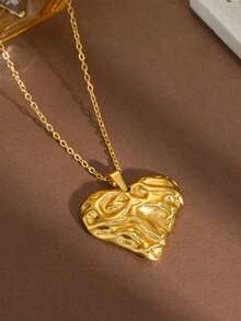 1pc 18K Gold Plated Stainless Steel Hollow Heart Engraved Flower Heart Pendant Necklace, Suitable For Men And Women, Perfect Gift For Birthday, Valentine's Day, Party, Suitable For Daily Wear And Festivals, All Seasons - Gold - View 6