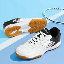1双男士纯色撞色系带网球/球拍运动鞋，轻便透气防滑，支撑性好，适合户外健身穿着，四季皆宜
