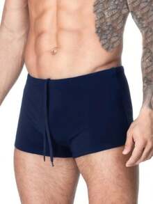 Men's Plain Lined Swim Trunks For Swimming And Beach - 藏蓝色 - 查看 4