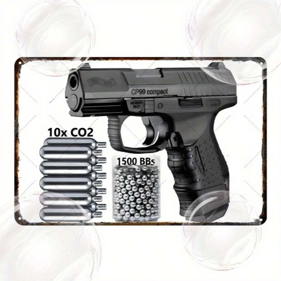 复古 Walter P99 “非常有趣”金属标牌 - 适合家居、酒吧或车库装饰，8x12 英寸，耐用马口铁材质，逼真枪支设计，枪支墙面装饰 - 彩色 - 查看 1