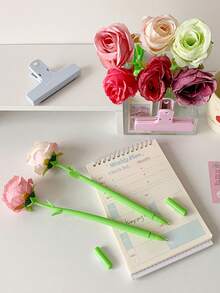 1 pieza Bolígrafo de regalo del Día de San Valentín, lindo y suave, con forma de rosa de silicona, bolígrafo neutral y divertido con flor para regalo - Multicolor - Ver 9