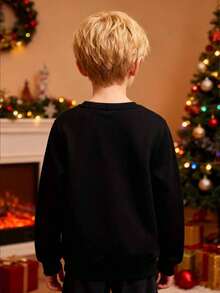 Disney Stitch Christmas-Themed Print, Fall/Winter Children's Crewneck Sweatshirt, Perfect For Boys' Everyday Playwear. Long-Sleeved Top, Ideal As A Christmas Gift. - 黑色 - 查看 3