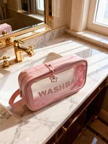 2pcs 1Pink Medium Makeup Bag 1 Pink Bear Pendant,Pouch,Makeup Pouch,Travel Essential - Multicolor - View 5