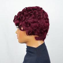 1 bộ tóc giả ngắn kiểu pixie xoăn gợn sóng 99J, độ dày 150%, tóc người Remy Brazil, tóc giả toàn bộ có ren. - S99J - Xem 4