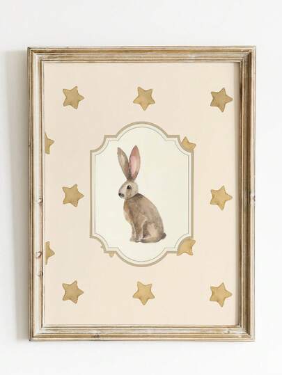 1幅无框水彩兔子星空复古儿童房装饰画，复古风格，适合儿童卧室、婴儿房、宿舍、派对、送礼、返校季、复古装饰、大学宿舍必备品等。