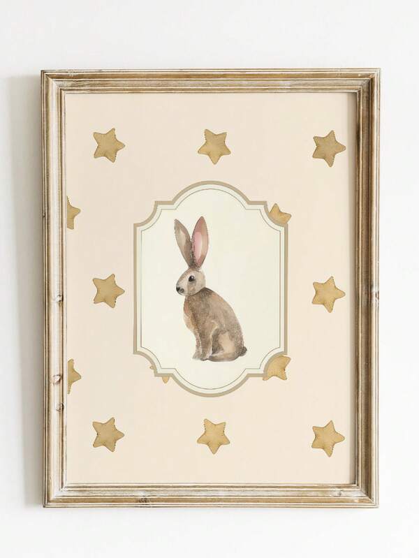1幅无框水彩兔子星空复古儿童房装饰画，复古风格，适合儿童卧室、婴儿房、宿舍、派对、送礼、返校季、复古装饰、大学宿舍必备品等。