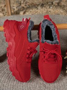 FZY 2026 Winter New Style Snow Boots, Fur-Lined Sneakers - Warm Plush Knit Casual Walking Shoes, Lightweight And Non-Slip Outdoor Winter Shoes, Suitable For Women's Commuting To Work, And A Must-Have Boot For Women's Valentine's Day Outfits,Winter Vacation Travel Comfortable And Versatile Red Women's Snow Boots,Valentine's Day Gift - Winter Women's Tennis Shoes - Đỏ - Xem 2