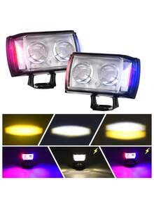 2 Pieces LED Auxiliary Lights With Magnifying Lens And Strobe Function, 6 Modes, Suitable For Motorcycles And Cars. - Black - View 1