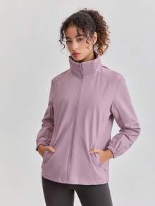 1 件春秋季女式户外运动风衣夹克，纯色百搭设计，适合徒步旅行 - 淺灰紫 - 查看 13