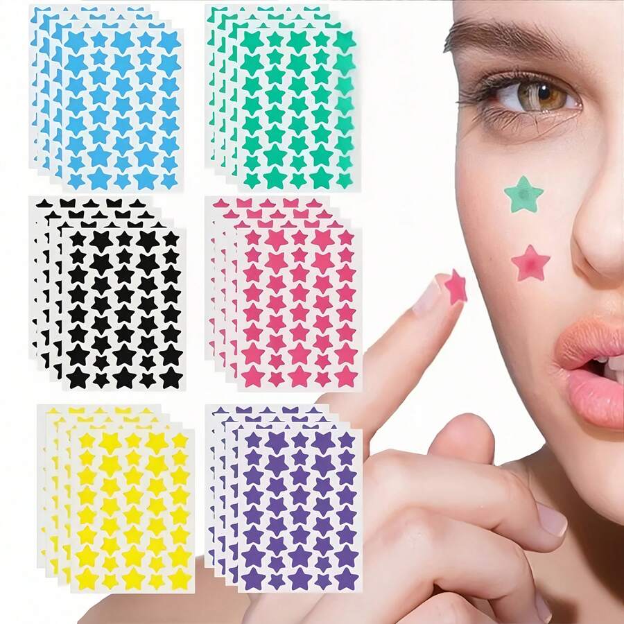 40 Pieces Per Sheet, Colorful Five-Pointed Star Decorative Stickers - Perfect For Halloween And Christmas Decorations, Also Conceal Pimples And Facial Imperfections. Face Stickers, Star-Shaped Pimple Patches Absorb Pus, Invisible Makeup, Cute Patterns, Acne Scar Covers, Hide Blemishes, Makeup Concealer. - 綠色 - 查看 1