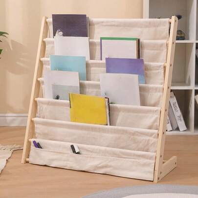 1pc Wooden Bookshelf | Multi-Tier Book Storage Rack, Minimalist Drawing Book Organizer, Floor Magazine Rack, Solid Wood Material, Freestanding, Pine Wood Finish, Natural Wood Color