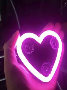 1 pieza Luz de neón LED con forma de corazón alimentada por energía solar, lámpara de ambiente con forma de corazón, luz ambiente LED inalámbrica incorporada, adecuada para tu coche - Multicolor - Ver 5