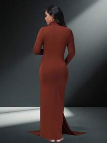 JustVH Maternity Ruched Lace-Up Bodycon High Neck Maxi Dress For Baby Shower Party Photoshoot Prop