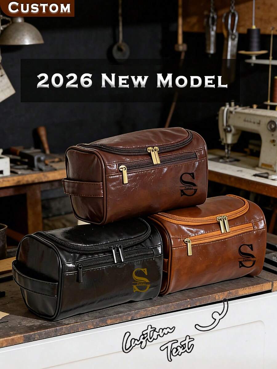 Túi đựng đồ vệ sinh cá nhân du lịch chống thấm nước cá nhân hóa - Túi đựng mỹ phẩm dung tích lớn, có thể in chữ cái đầu/tên, phụ kiện kim loại vàng, túi trang điểm đa chức năng có khóa kéo, unisex (Nâu/Đen) - Bền bỉ, chống bám bẩn, túi trang điểm, túi đựng đồ vệ sinh cá nhân, túi mỹ phẩm nữ, túi trang điểm du lịch, túi đựng đồ dùng phòng tắm du lịch, túi đựng đồ vệ sinh cá nhân du lịch, quà tặng cá nhân hóa, túi đựng đồ vệ sinh cá nhân du lịch