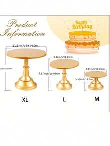 3pcs Gold Cake Stand Set - Round Dessert Display Rack, Suitable For Birthday/Wedding Party, Sizes: 7.87 Inches, 9.84 Inches, And 11.8 Inches - Multicolor - View 2