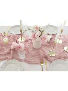 1pc 90*180cm Solid Color Table Runner, Minimalist Polyester Table Liner Decoration, For Dining Table - Retro Pink - View 8